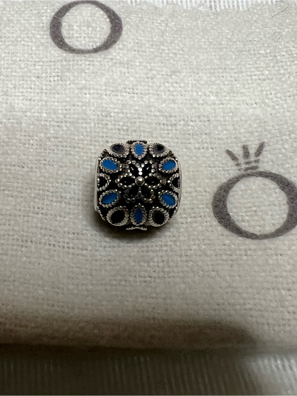 "Cathedral Rose" Charm with Blue Enamel Pandora Blue /Navy  Charm
